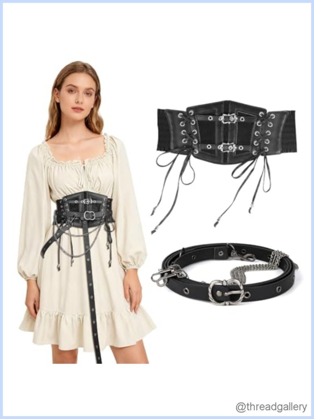 Vintage PU Leather Waist Corset Belt Renaissance Underbust Chain Steampunk